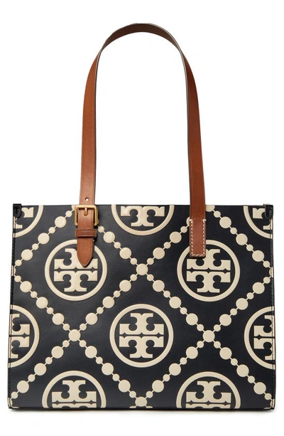Tory Burch Small T Monogram Contrast Embossed Tote In Black