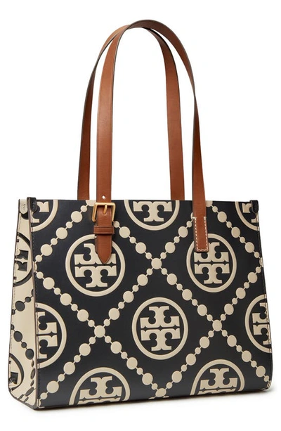 Tory Burch Small T Monogram Contrast Embossed Tote In Black