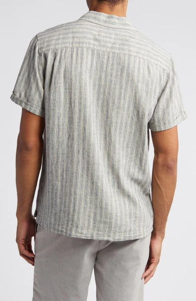 Shop Rails Waimea Stripe Short Sleeve Linen Blend Camp Shirt In Quinoa Navy Stripe