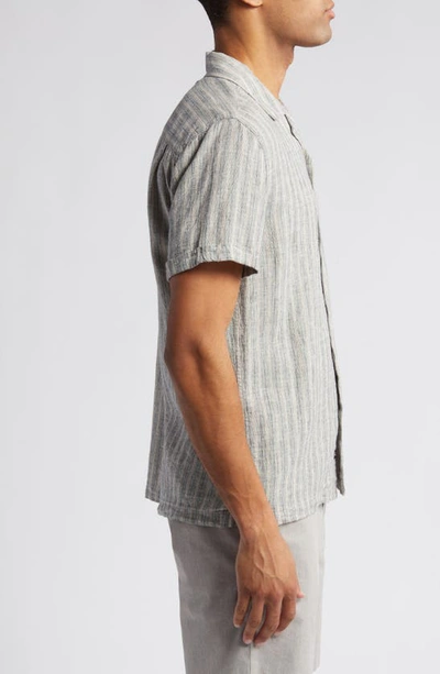 Shop Rails Waimea Stripe Short Sleeve Linen Blend Camp Shirt In Quinoa Navy Stripe