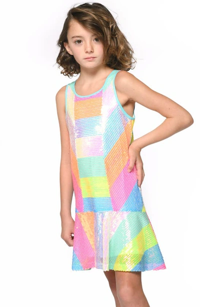 Shop Hannah Banana Kids' Colorblock Sequin Dress In Neon Pink