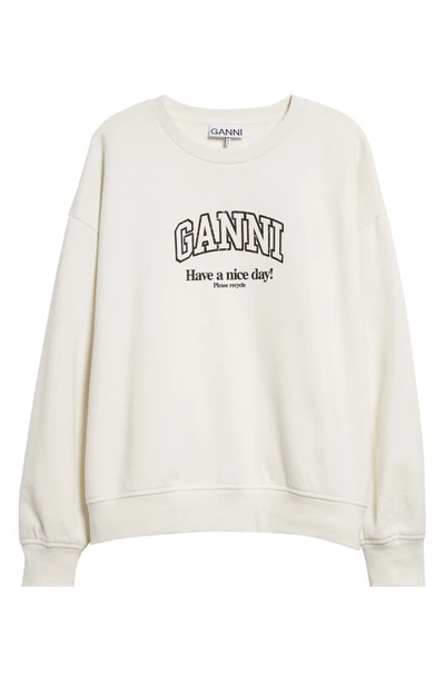 Shop Ganni Isoli Oversize Organic Cotton Graphic Sweatshirt In Egret
