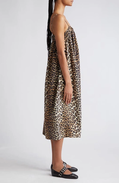 Shop Ganni Leopard Print Organic Cotton Dress