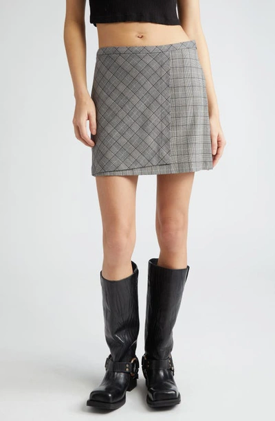Shop Ganni Mixed Check Miniskirt In Frost Gray