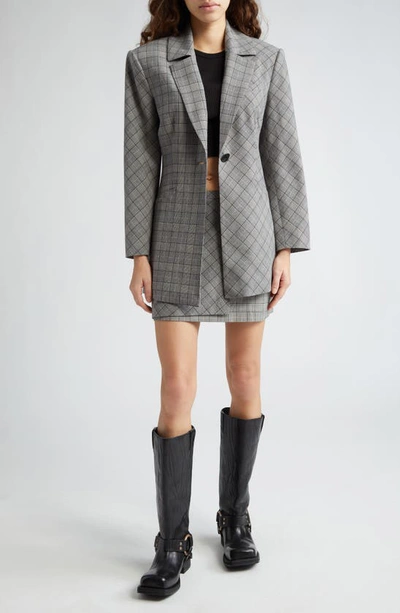 Shop Ganni Mixed Check Miniskirt In Frost Gray