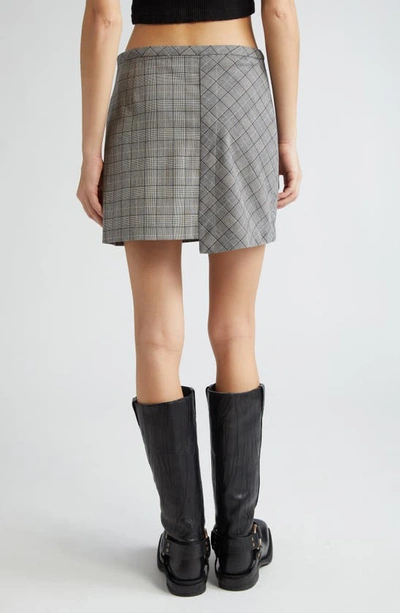 Shop Ganni Mixed Check Miniskirt In Frost Gray