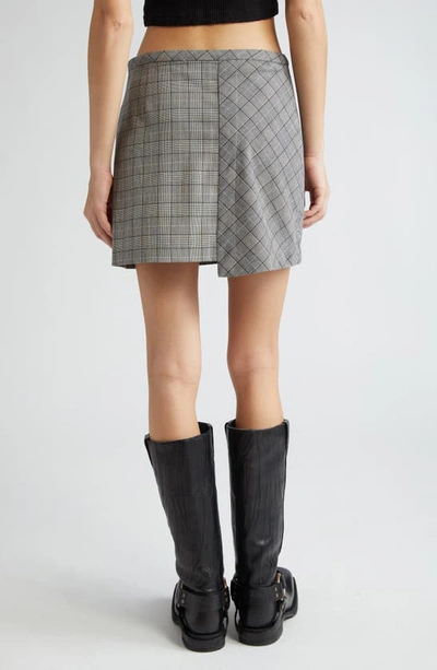 Ganni Wrap-design Check-print Miniskirt In Frost Gray
