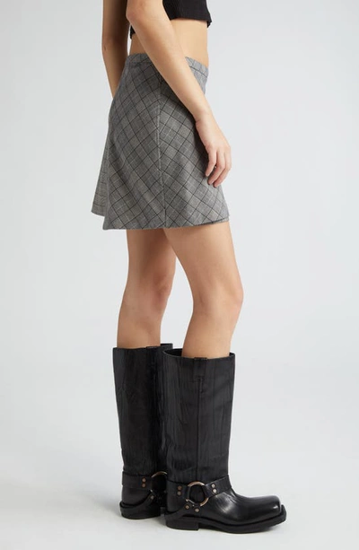 Shop Ganni Mixed Check Miniskirt In Frost Gray