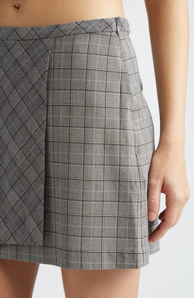 Shop Ganni Mixed Check Miniskirt In Frost Gray