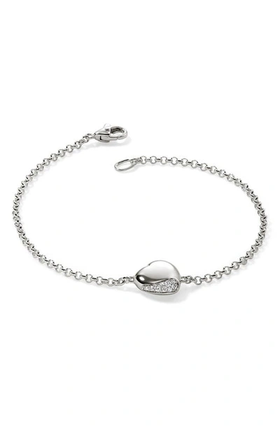 Shop John Hardy Pebble Heart Pavé Diamond Bracelet In Silver