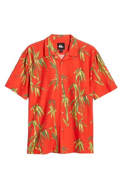 Shop Quiksilver Dna Bamboo Island Print Short Sleeve Button-up Shirt In Salsa Dna Aop Better