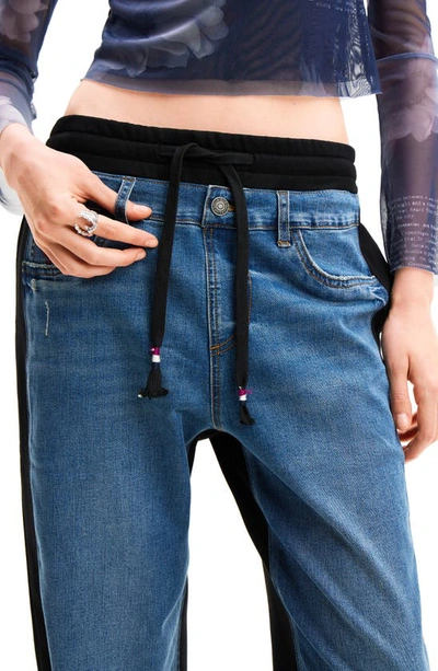 Desigual Contrast Jogger Jeans In Blue