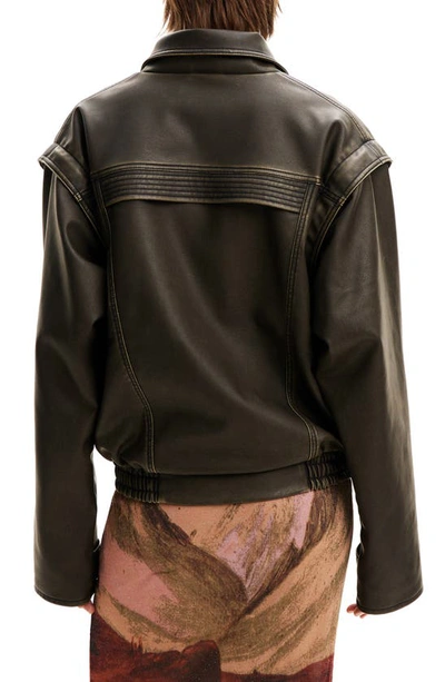 Shop Desigual Henry Faux Leather Jacket With Removable Sleeves In Black