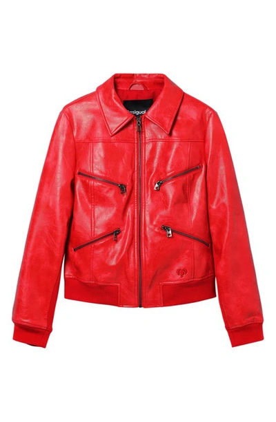 Shop Desigual Kent Faux Leather Moto Jacket In Red