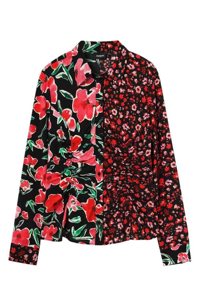Desigual Miln Floral Ruched Button-up Shirt In Red