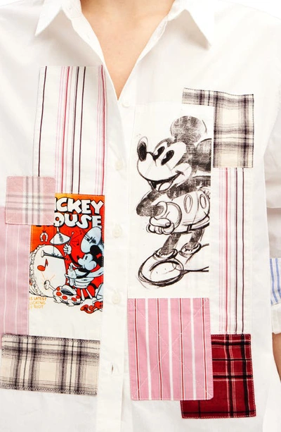 Shop Desigual Mickey Mouse Patchwork Cotton Button-up Shirt In White