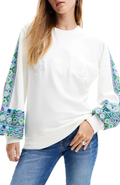 Shop Desigual Pat Embroidered Sweatshirt In White