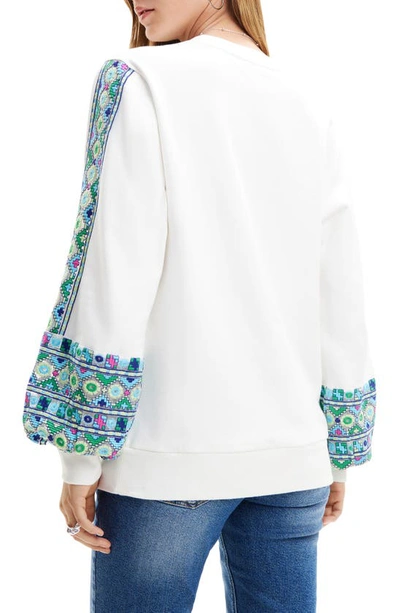 Shop Desigual Pat Embroidered Sweatshirt In White