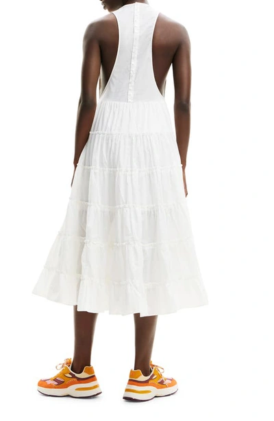 Shop Desigual Lacroix Embroidered Tiered Sleeveless Midi Dress In White