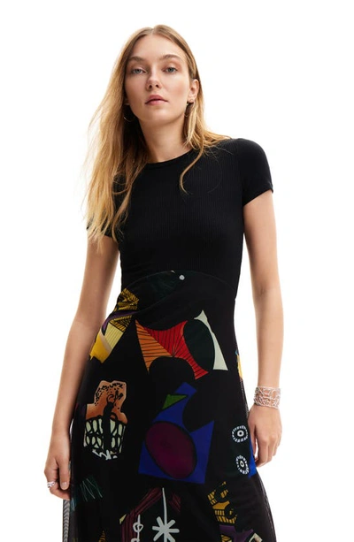 Shop Desigual M. Christian Lacroix Combination Midi Dress In Black