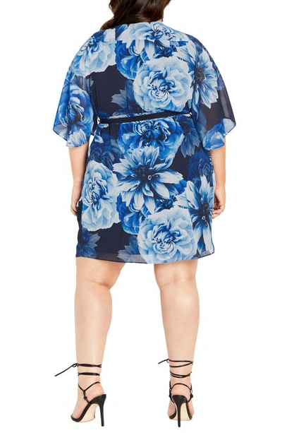 Shop City Chic Floral Print Belted Faux Wrap Dress In Navy Night Bloom