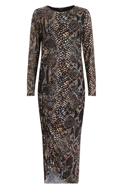 Shop Allsaints Nora Waimea Snakeskin Print Long Sleeve Dress In Black