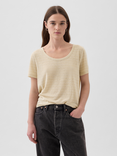 Shop Gap Linen-blend T-shirt In Khaki Tan & White Stripe
