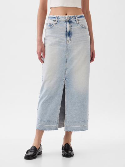 Shop Gap Denim Midi Skirt In Light Wash Indigo