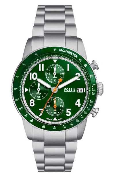 Shop Fossil Sport Tourer Bracelet Chronograph Watch, 42mm In Silver/green