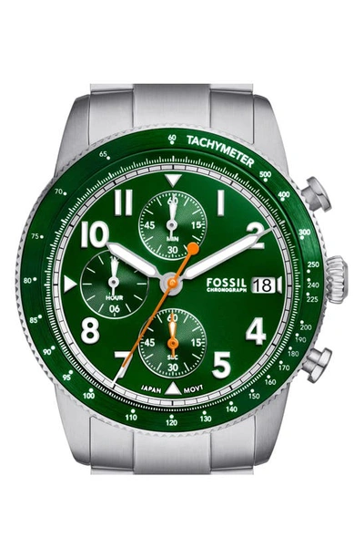 Shop Fossil Sport Tourer Bracelet Chronograph Watch, 42mm In Silver/green