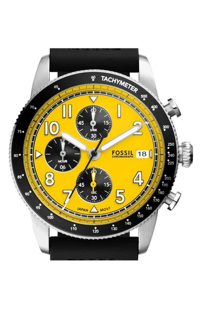 Shop Fossil Sport Tourer Silicone Strap Chronograph Watch, 42mm In Black