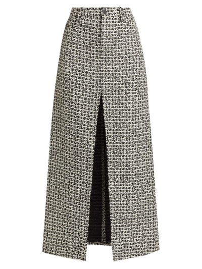 Shop Alice And Olivia Women's Rye Tweed Slit Maxi Skirt In Black Off White