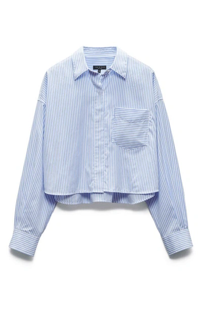 Shop Rag & Bone Beatrice Stripe Cotton Poplin Crop Button-up Shirt In Light Blue Stripe