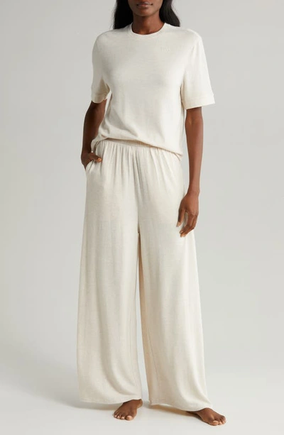 Shop Ugg Holsey Peached Knit Wide Leg Lounge Pants In Oatmeal Heather