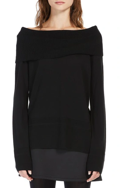 Shop Max Mara Tiglio Convertible Virgin Wool Cowl Neck Sweater In Black