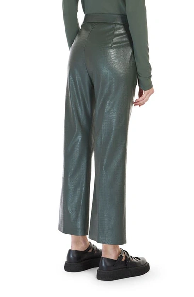 Shop Max Mara Queva Croc Embossed Crop Faux Leather Pants In Dark Green