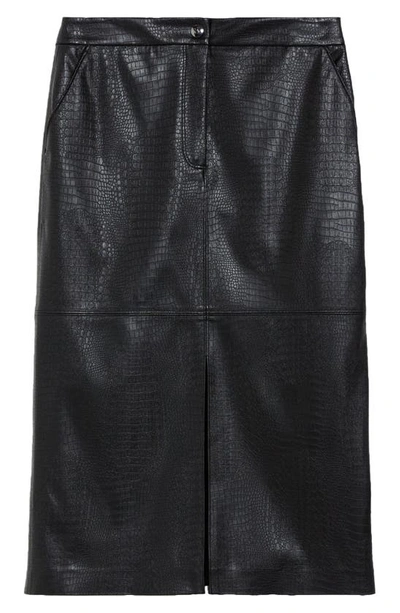 Shop Max Mara Ethel Croc Embossed Faux Leather Pencil Skirt In Black
