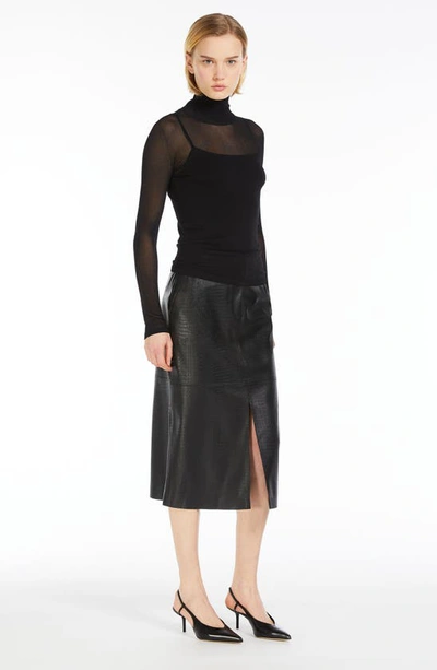 Shop Max Mara Ethel Croc Embossed Faux Leather Pencil Skirt In Black