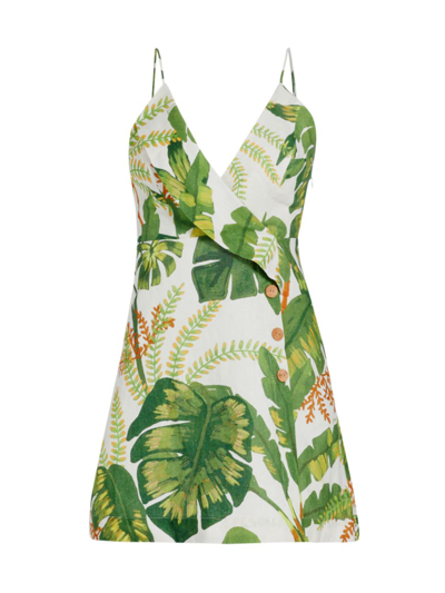 Shop Farm Rio Women's Tropical Forest Ruffle Minidress In Tropical Forest Off White
