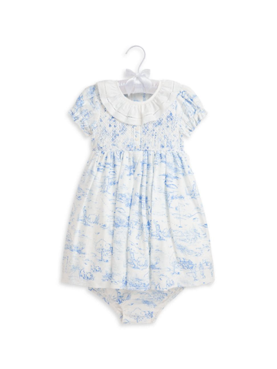 Shop Polo Ralph Lauren Baby Girl's Linen Smocked Toile Dress In Blue