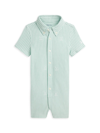 Shop Polo Ralph Lauren Baby Boy's Oxford Romper In Celadon Multi