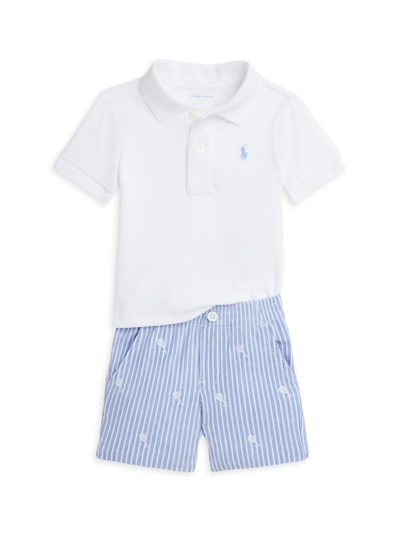 Shop Polo Ralph Lauren Baby Boy's Shirt & Shorts Set In Harbor Island Blue White