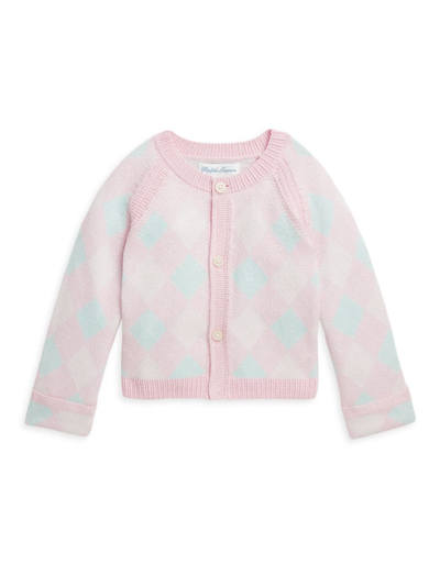 Shop Polo Ralph Lauren Baby Girl's Cotton Argyle Cardigan In Pink Argyle