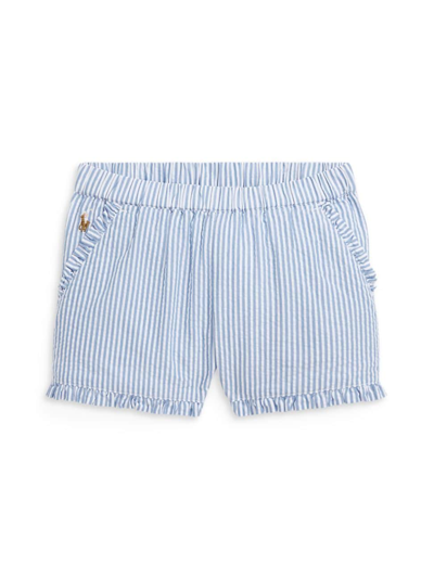 Shop Polo Ralph Lauren Little Girl's & Girl's Ruffle-trim Striped Shorts In Blue White