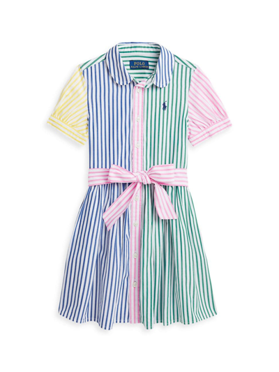 Shop Polo Ralph Lauren Little Girl's & Girl's Striped Colorblock Shirtdress In Neutral
