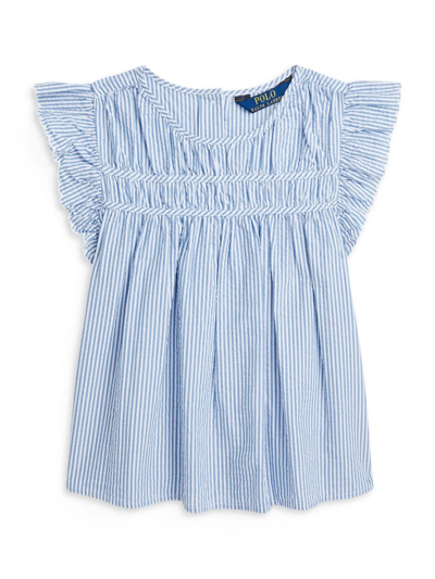 Shop Polo Ralph Lauren Little Girl's & Girl's Striped Seersucker Top In Blue White