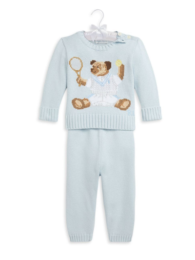 Shop Polo Ralph Lauren Baby Boy's 2-piece Cotton Sweater & Pants Set In Beryl Blue