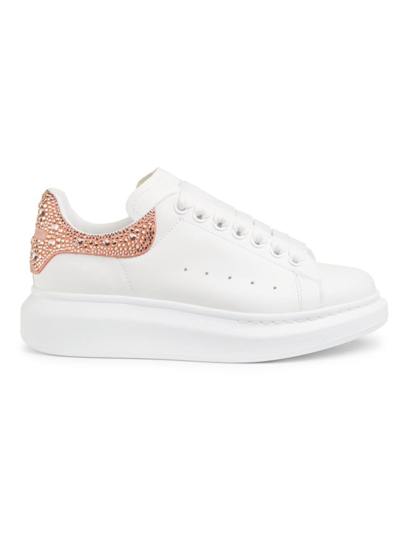 Shop Alexander Mcqueen Women's Oversized Crystal-embellished Leather Sneakers In Clay