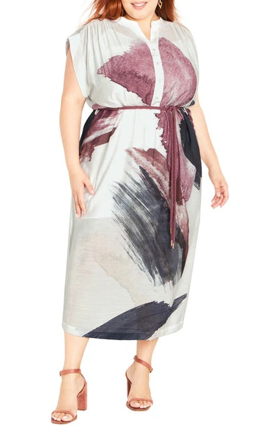 Shop City Chic Laurel Print Tie Waist Midi Dress In Ivory Modern Muse