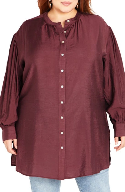 Shop City Chic Joy Button-up Tunic Shirt In Deep Rose